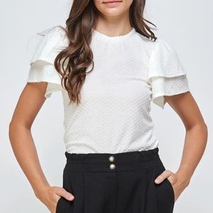 🆕 Swiss Dot Knot Top Ruffle Sleeves | Ivory | NWT